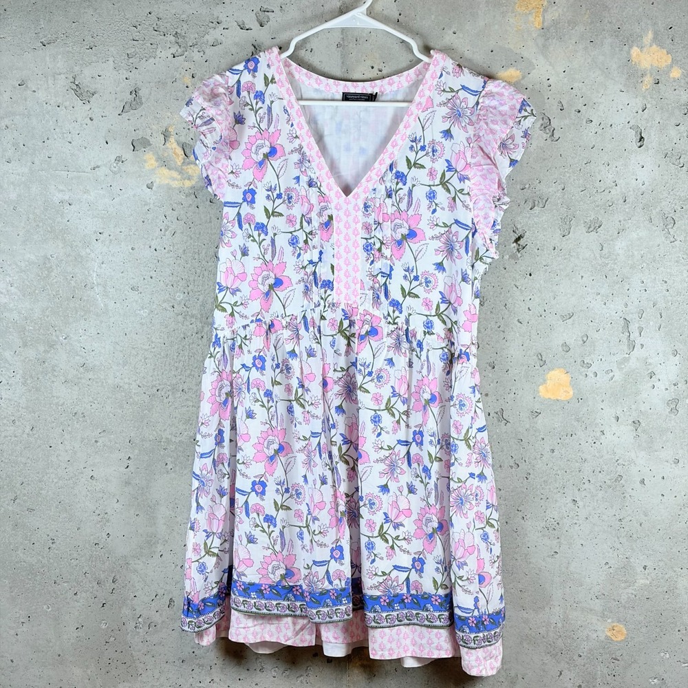 Vineyard Vines Nora Pintuck Dress Womens Large Pink White Floral 2Q011741
